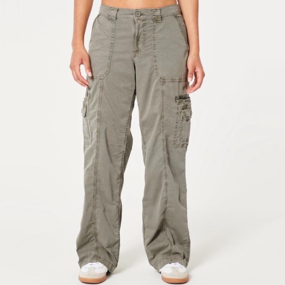 American Eagle Women Olive Green Stretch Cargo Pants Straight Leg Size 10 Reg
